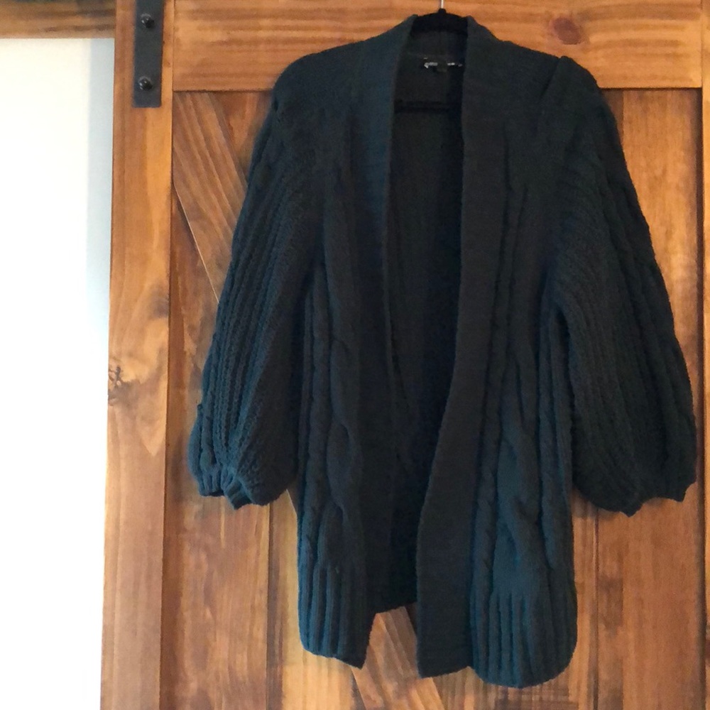 Express oversized open chunky sweater winter green
